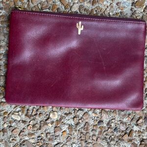 Madewell Burgundy Leather Key Holder with Gold Cactus Accent